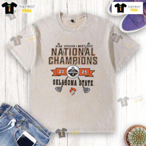 Alt Text: Good Champion Oklahoma State Cowboys White 2025 Golf National Champions Washed T-Shirt, perfect for fans and alumni.