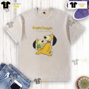Funny cartoon of Augie Doggie with Doggie Daddy on a washed t-shirt, perfect for pet lovers and cartoon fans.