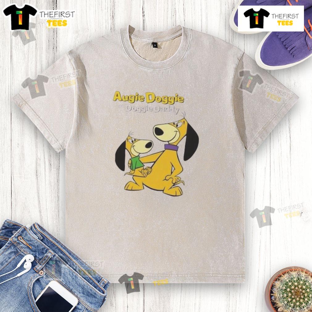 Funny cartoon of Augie Doggie with Doggie Daddy on a washed t-shirt, perfect for pet lovers and cartoon fans.