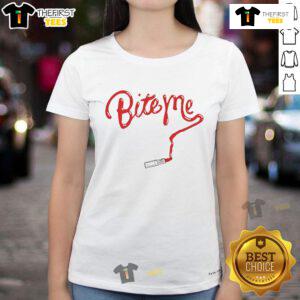 Nice Bite Me Lipstick Ladies Tee featuring a stylish graphic and vibrant colors, perfect for bold fashion statements.