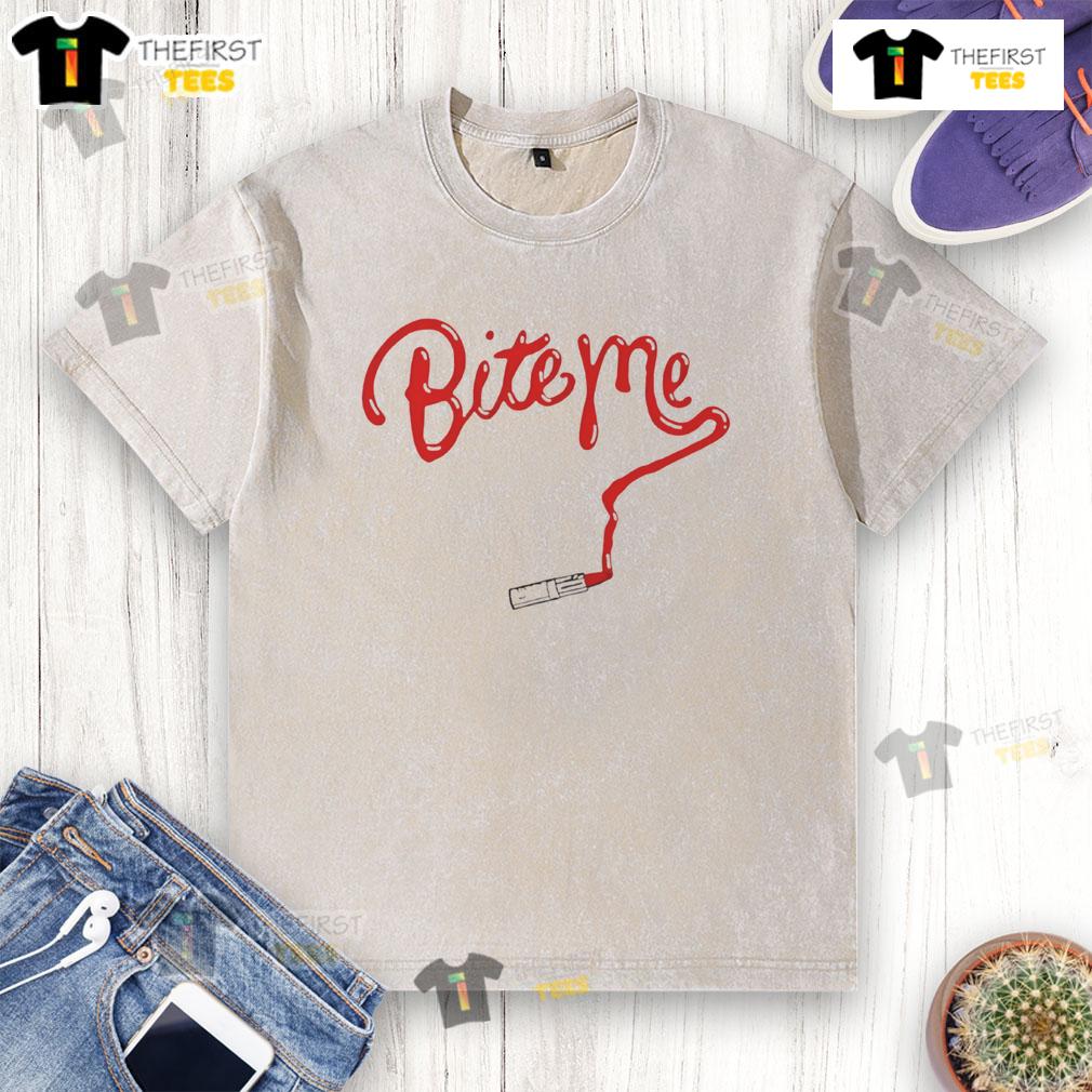Nice Bite Me Lipstick Washed T-Shirt featuring a bold graphic design and soft fabric, perfect for casual wear.