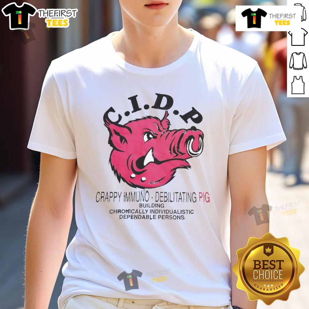Funny C.I.D.P. Crappy Immuno Debilitating Pig T-Shirt design with quirky pig graphic for awareness and humor.