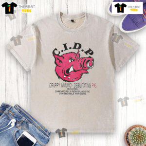 Alt Text: Nice C.I.D.P. Crappy Immuno Debilitating Pig graphic t-shirt showcasing a unique design for awareness and style.