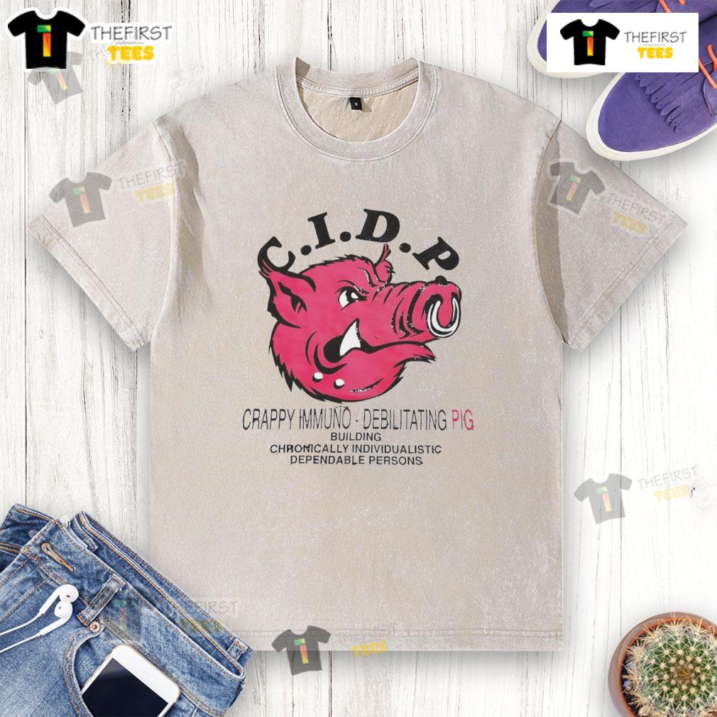 Alt Text: Nice C.I.D.P. Crappy Immuno Debilitating Pig graphic t-shirt showcasing a unique design for awareness and style.