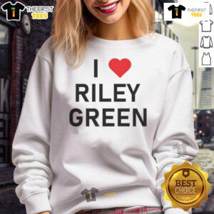 Cozy 'Nice I Love Riley Green' sweatshirt displayed on a hanger, perfect for fans of Riley Green's music.