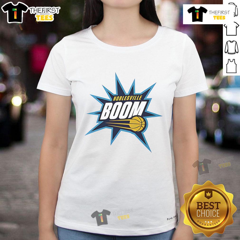 Nice Noblesville Boom White Essential Baseball Ladies Tee showcasing a stylish design perfect for casual wear.