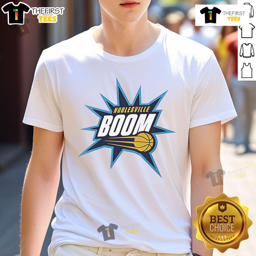 Nice Noblesville Boom White Essential Baseball T-Shirt with a classic fit, perfect for casual wear and sports enthusiasts.