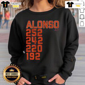 Alt Text: Pete Alonso New York Home Run List sweatshirt featuring stats and design celebrating the MLB star's achievements.