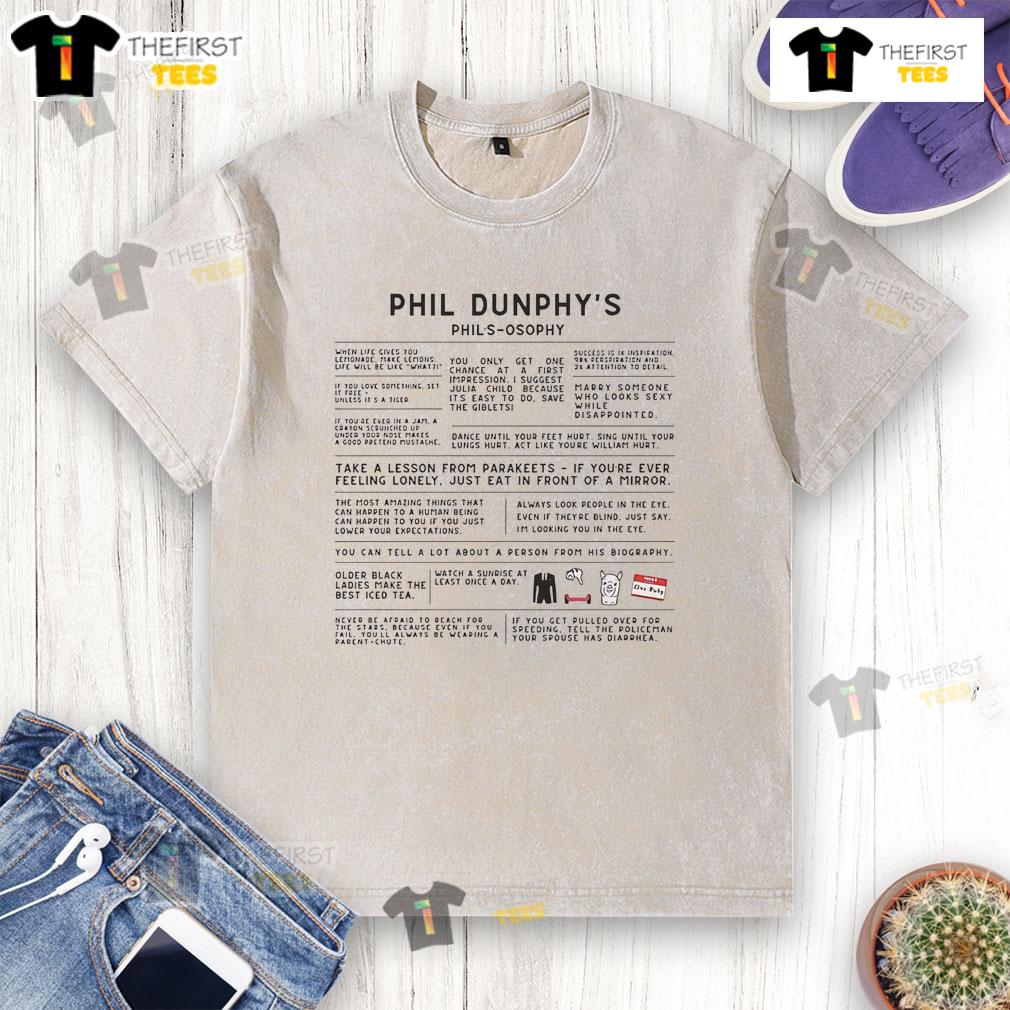 Nice Phil Dunphy's Phils-osophy washed t-shirt featuring a humorous quote, perfect for fans of Modern Family.