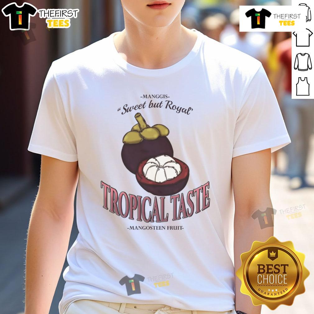 Vintage T-shirt featuring a colorful mangosteen design with the phrase 'Nice Tropical Taste' for fruit lovers.