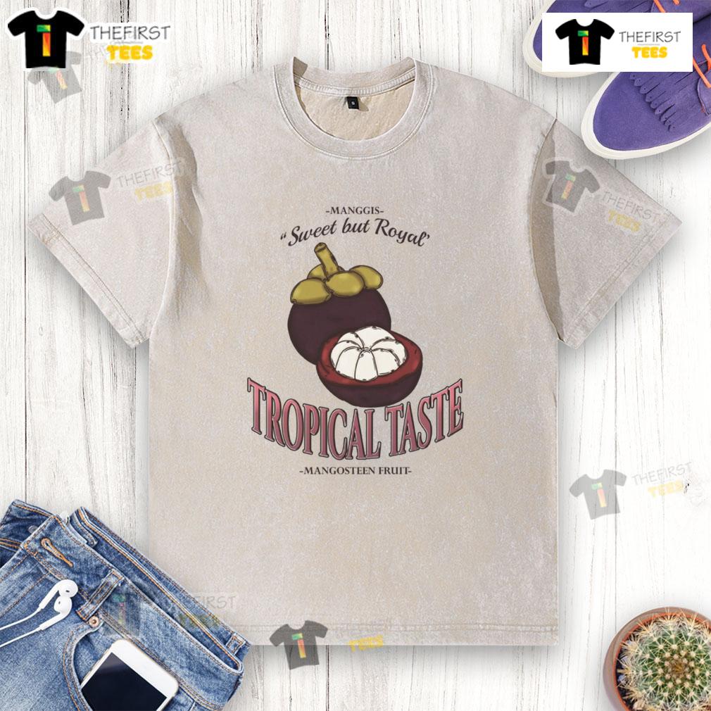 Vintage washed t-shirt featuring a tropical mangosteen graphic for a stylish and fruity summer vibe.