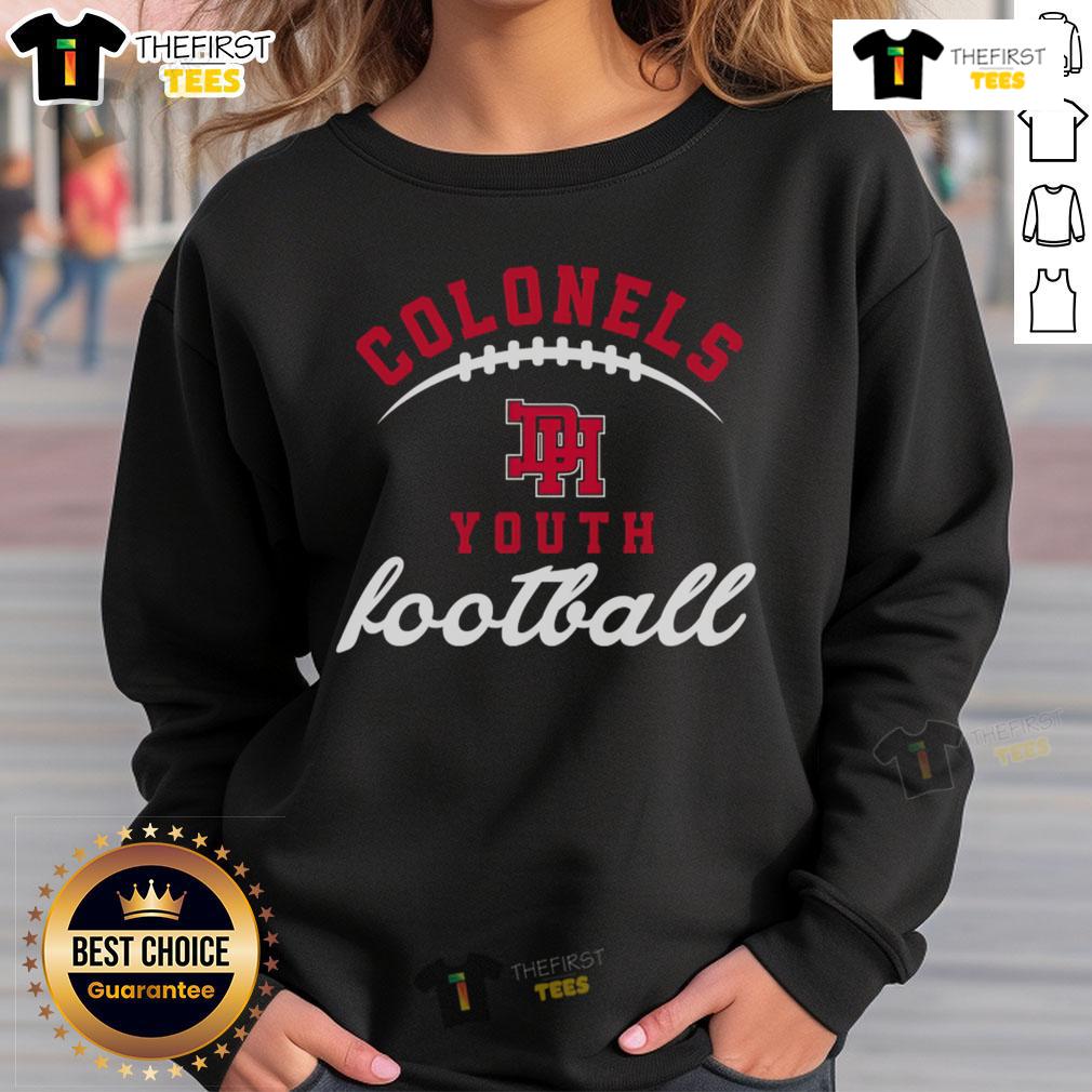 Alt Text: Official Dixie Colonels youth football sweatshirt in navy blue, featuring the team logo and comfortable design for young fans.