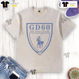Official GD60 Polo Fields logo on a washed t-shirt, showcasing a stylish and comfortable design for casual wear.