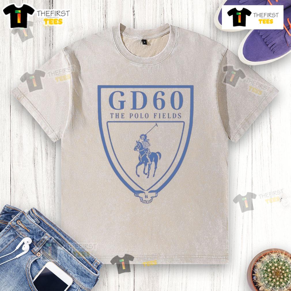Official GD60 Polo Fields logo on a washed t-shirt, showcasing a stylish and comfortable design for casual wear.