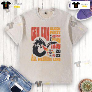 Official GenCon 2025 all weekend long washed t-shirt featuring vibrant design and comfortable fit for gamers.