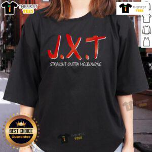 Official JXT Straight Outta Melbourne Ladies Tee featuring a stylish design and comfortable fit for women.