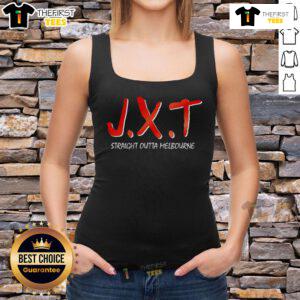Official JXT Straight Outta Melbourne tank top featuring bold graphic design, perfect for casual wear and summer style.