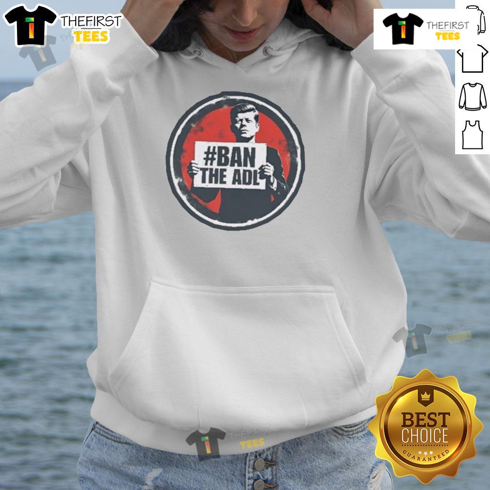 Alt Text: Kasey Lynae in a John F. Kennedy Ban The ADL hoodie, showcasing a stylish and bold political statement.