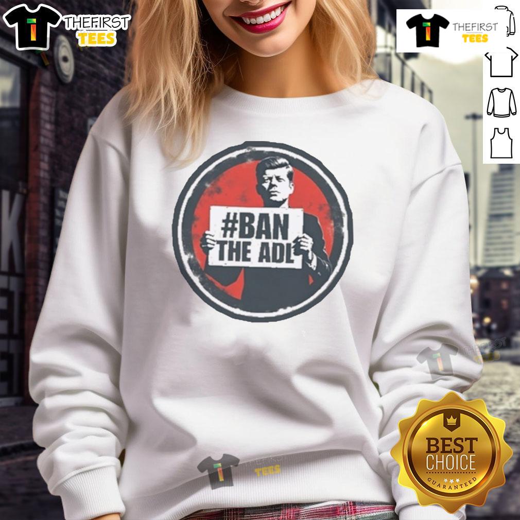 Official Kasey Lynae in John F. Kennedy 'Ban The ADL' sweatshirt, showcasing a stylish and meaningful statement.