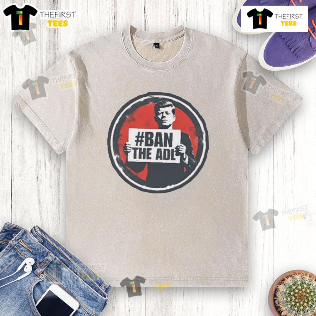Official Kasey Lynae wearing John F. Kennedy Ban The ADL washed t-shirt, showcasing casual style and political statement.