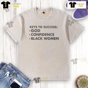 Black women wearing an 'Official Keys to Success' God Confidence t-shirt, showcasing empowerment and style.