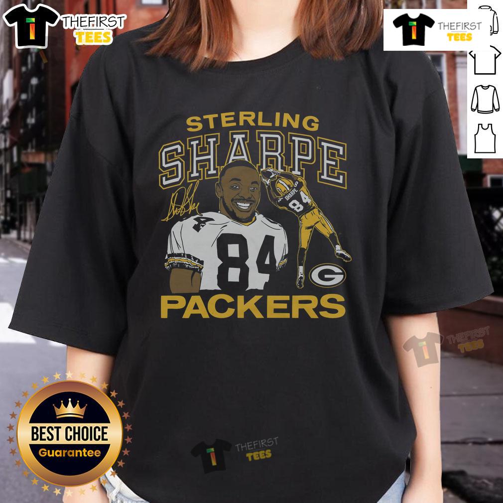 Official Packers Sterling Sharpe signature ladies tee featuring team colors and logo, perfect for fans and collectors.