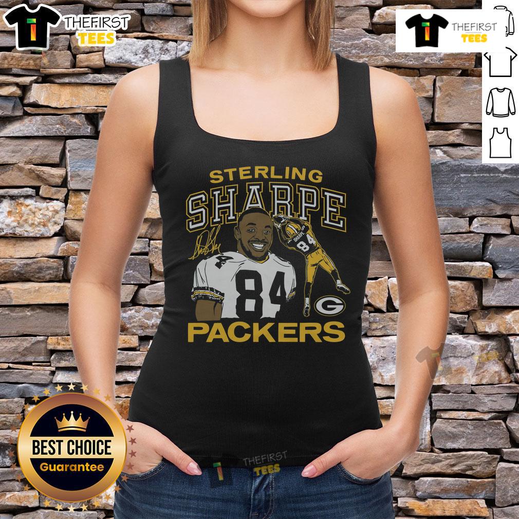 Official Packers Sterling Sharpe signature tank top featuring vibrant team colors and unique player autograph design.
