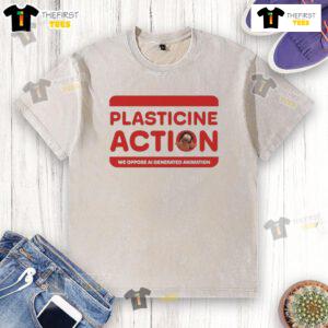 Official Plasticine Action We Oppose AI Generated Animation washed t-shirt with unique design and vibrant colors.