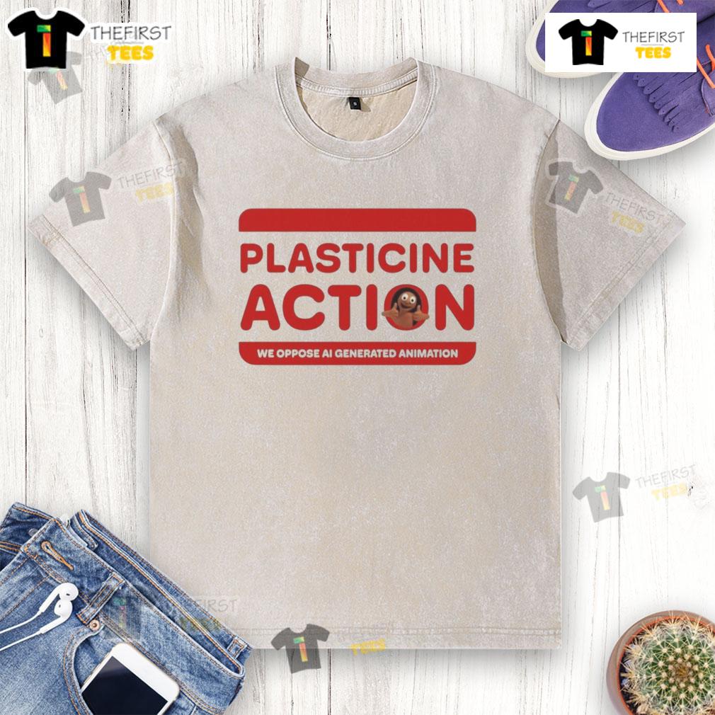 Official Plasticine Action We Oppose AI Generated Animation washed t-shirt with unique design and vibrant colors.