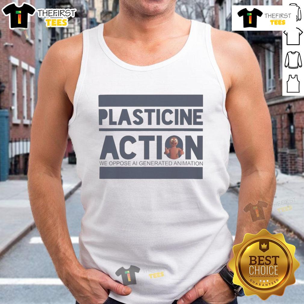 Official protester arrested wearing a tank top during a Plasticine action, highlighting environmental activism.