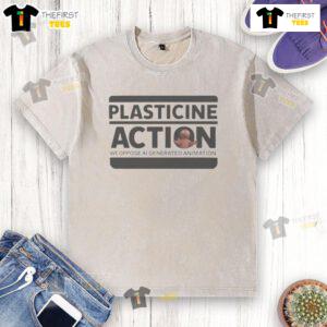 Official Protests Plasticine Action washed t-shirt design featuring vibrant colors and bold graphic print.