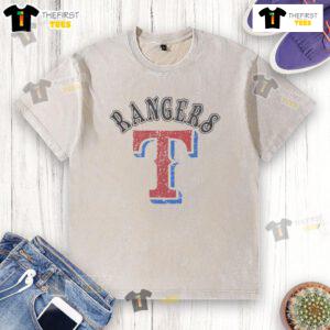 Alt Text: Official Texas Rangers Rebel Athletics logo washed t-shirt featuring a vintage design and comfortable fit.