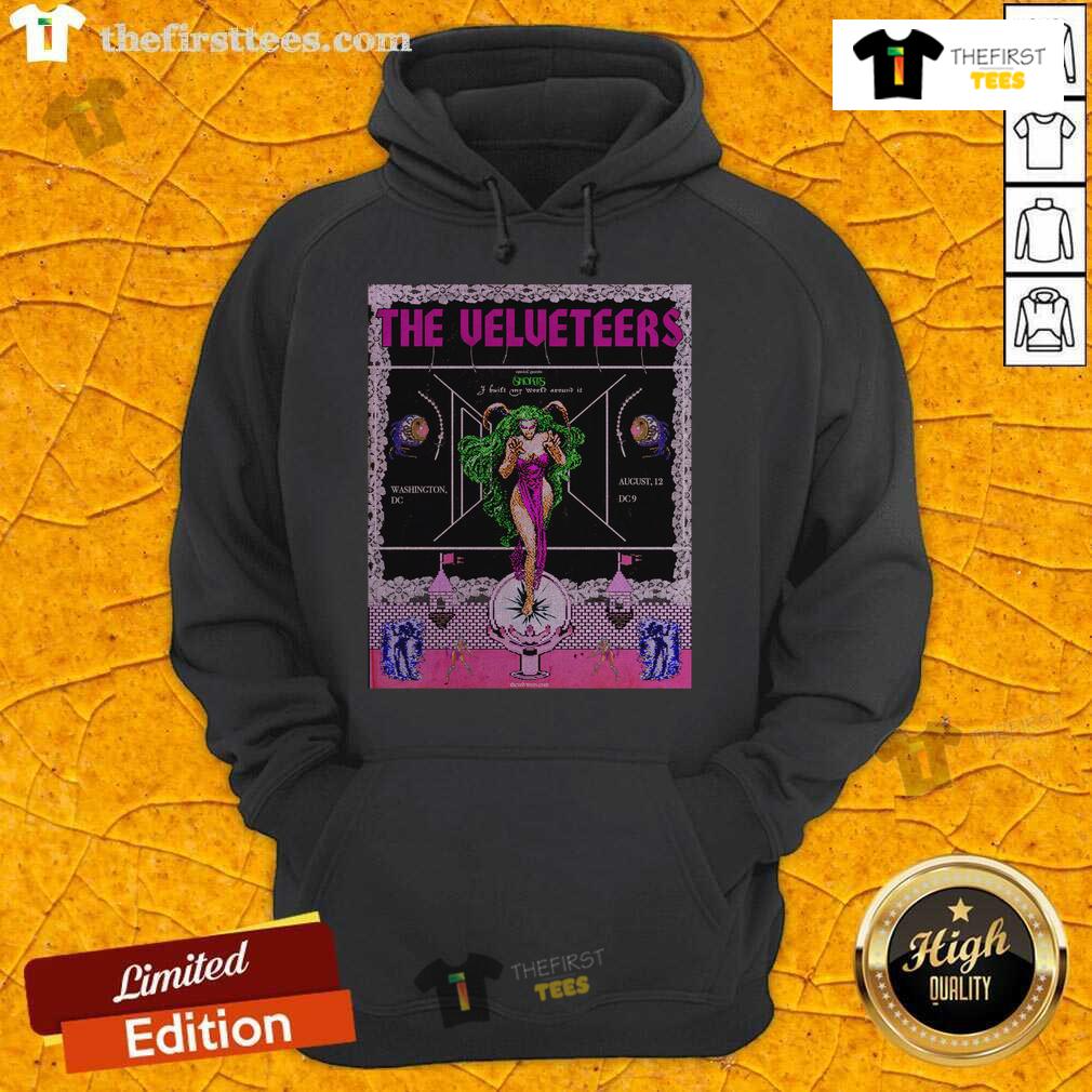 Official The Velveteers Tour Washington August 12, 2025 poster featured on a stylish hoodie design.