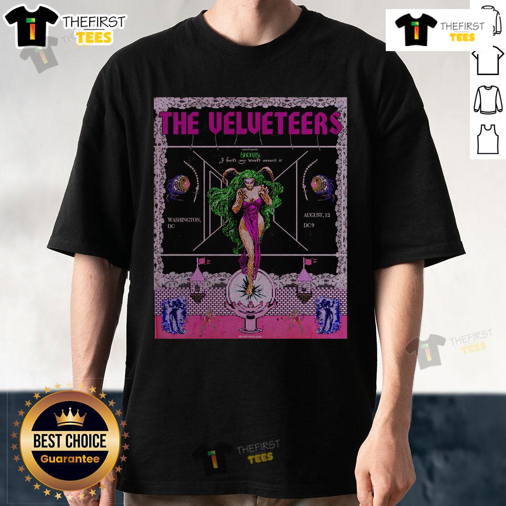Official The Velveteers Tour Washington August 12 2025 poster on a stylish T-shirt showcasing vibrant concert graphics.