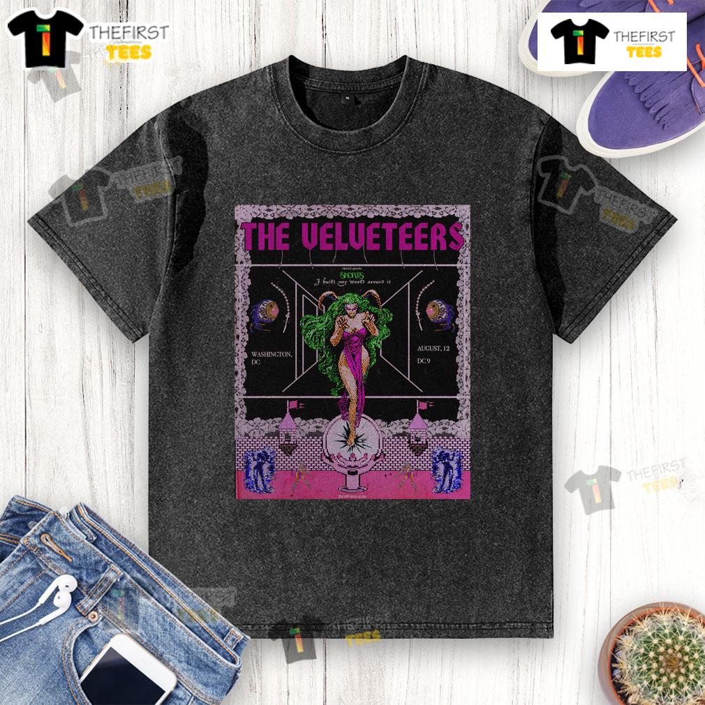 Official The Velveteers tour poster for Washington concert on August 12, 2025, featuring a washed t-shirt design.