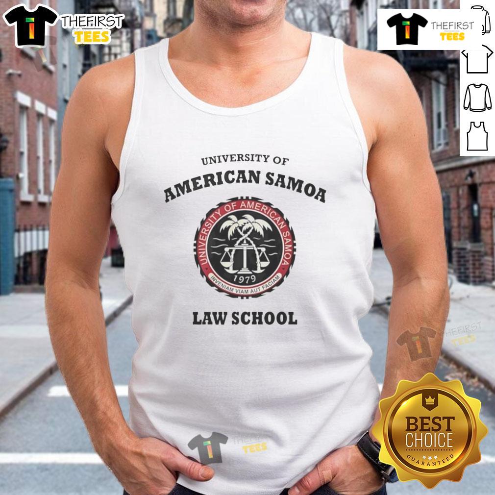 Alt Text: Official University of American Samoa Law School tank top featuring the university logo and vibrant colors.