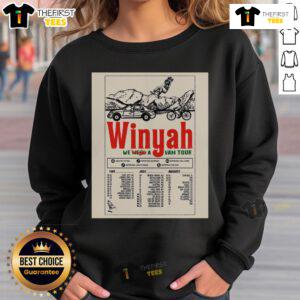 Official Winyah We Bought A Van Tour 2025 poster on a sweatshirt, showcasing vibrant design and tour details.