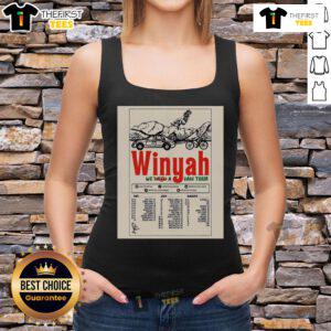 Official Winyah We Bought A Van Tour 2025 poster on a tank top, showcasing vibrant design and tour details.