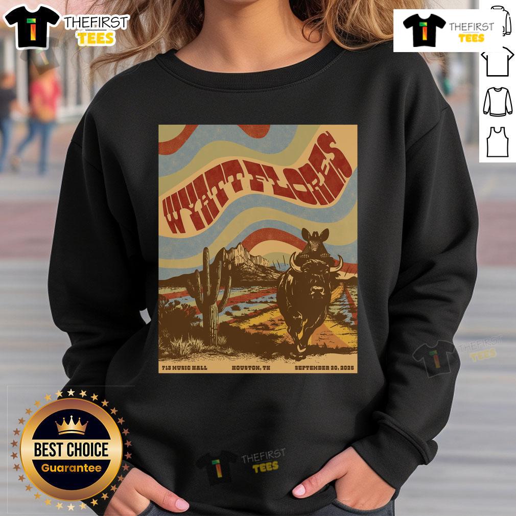 Official Wyatt Flores 713 Music Hall Houston Texas September 20, 2025 concert poster on a stylish sweatshirt.
