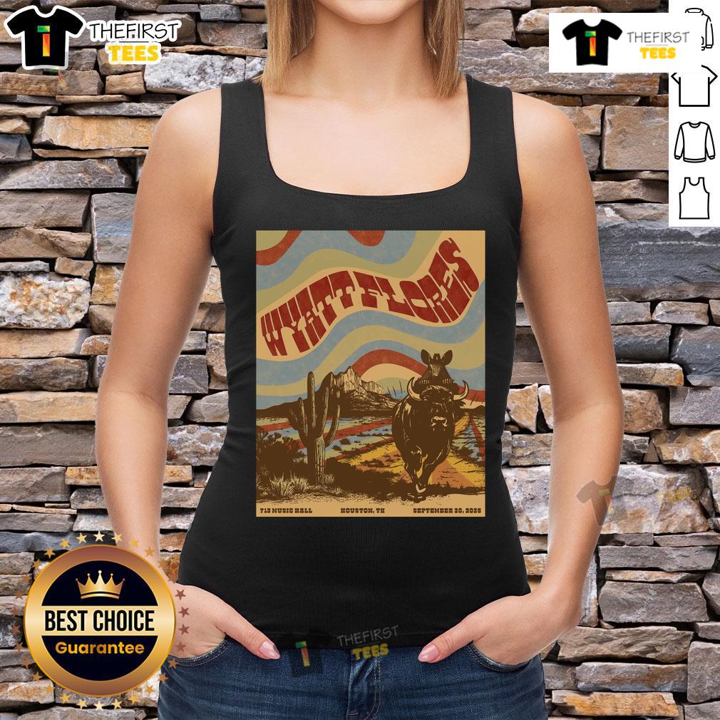 Wyatt Flores September 20, 2025 concert poster on a tank top at 713 Music Hall, Houston, Texas.