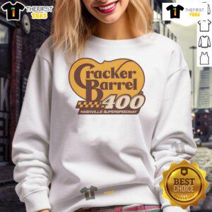 Original Cracker Barrel Cup Race 2025 sweatshirt featuring Nashville Superspeedway design and vibrant colors.
