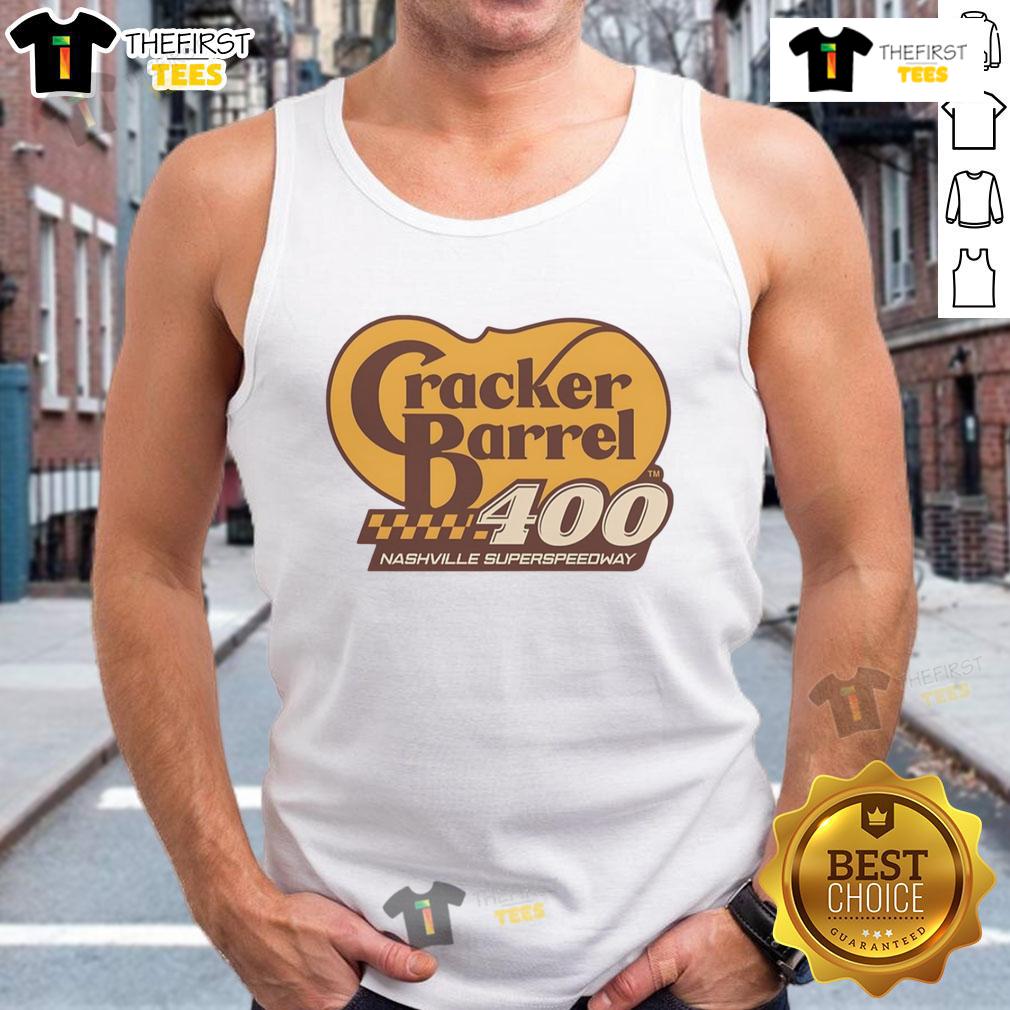 Alt Text: 2025 Original Cracker Barrel Cup Race tank top featuring Nashville Superspeedway design for racing fans.