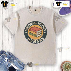 Cute Books Emotional Support Humans washed t-shirt featuring a vibrant design and cozy fit for book lovers.