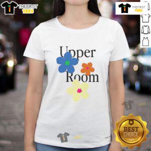 Cute Upperroom Flower Ladies Tee featuring a vibrant floral design on a stylish womens t-shirt.