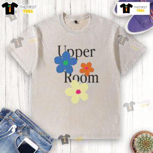 Alt Text: Cute upper room flower washed t-shirt featuring a vibrant floral design on a soft, comfortable fabric.