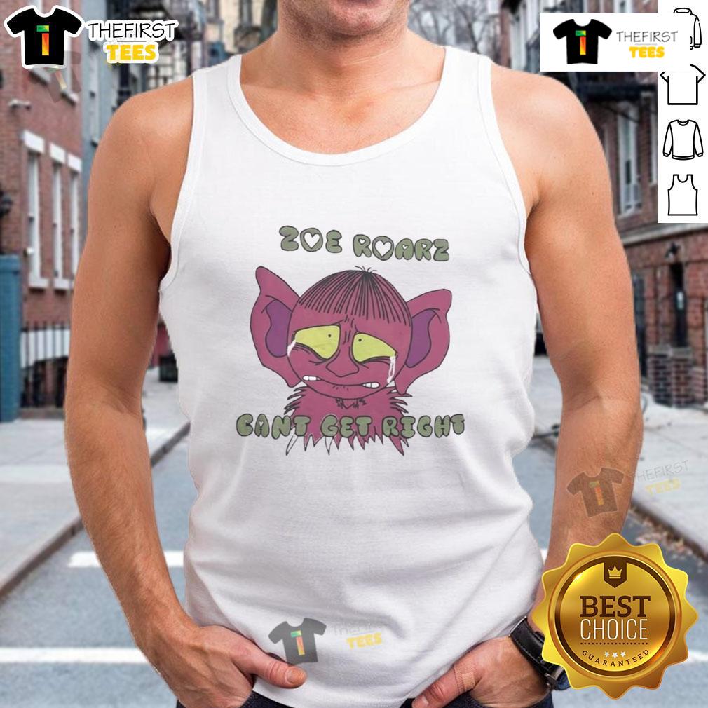 Adorable Zoe Roarz Can't Get Right tank top featuring playful design, perfect for casual summer outfits.