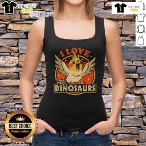Good Bird Love Dinosaurs tank top featuring a playful dinosaur graphic and vibrant colors, perfect for casual wear.