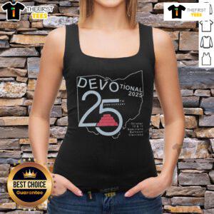 Good Devotional 25th Anniversary tank top featuring a stylish design celebrating 25 years of devotion and faith.