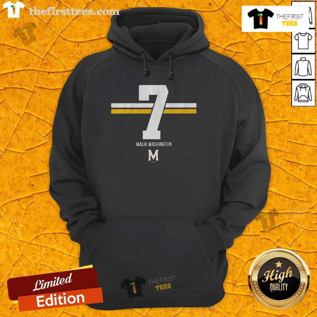 Malik Washington wearing a 7-stripe hoodie supporting the Maryland Terrapins football team.