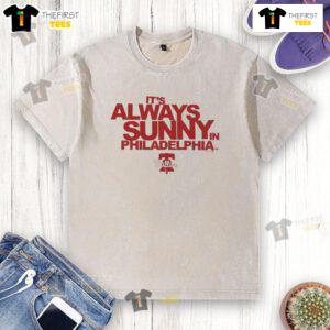 Good Philadelphia Phillies X It's Always Sunny In Philadelphia washed t-shirt showcasing vibrant team colors and logo.